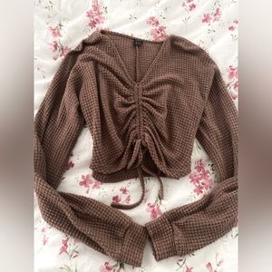 brown long sleeve cropped sweater